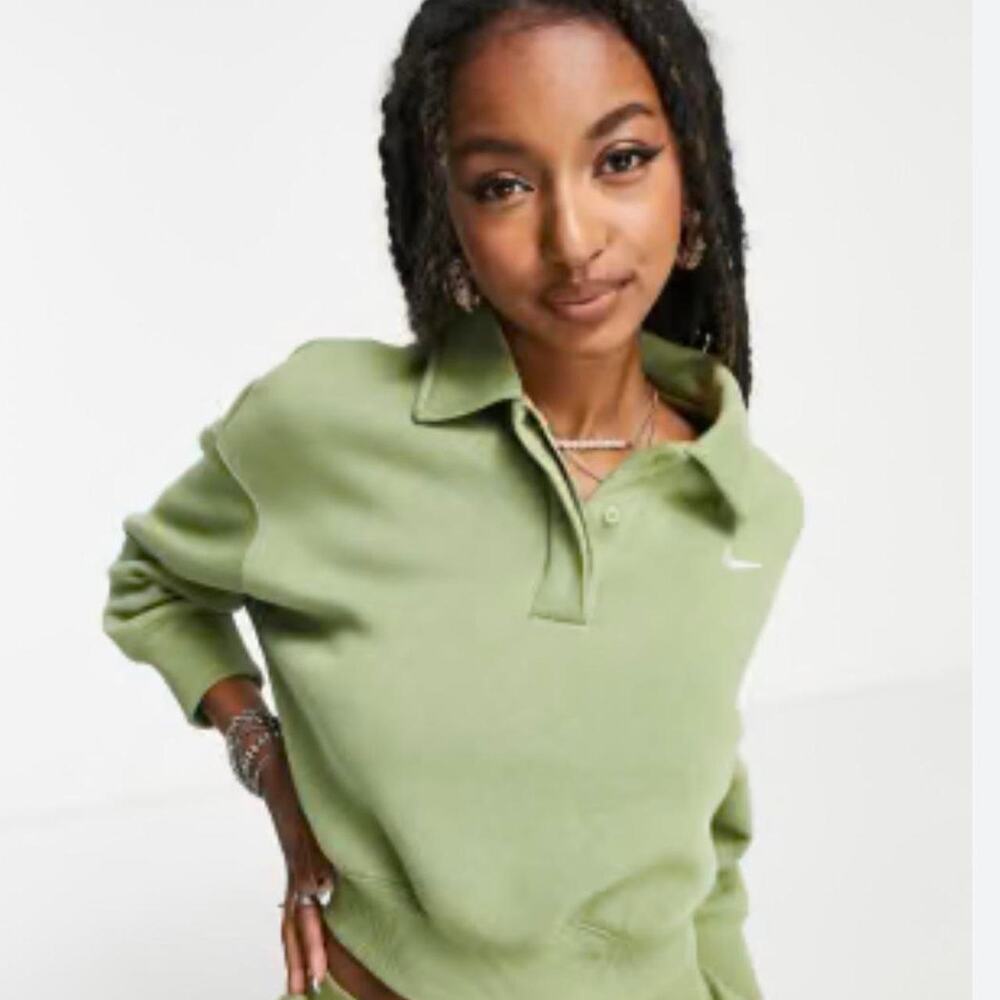 Nike green quarter button cropped Sweatshirt Size S